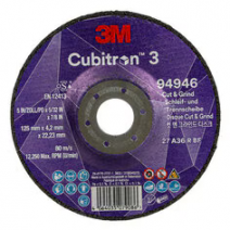 3M™ Cubitron™ 3 Cut and Grind Wheel, 94946, 36+, T27, 125 mm x 4.2 mm x 22.23 mm (5 x 5/32 x 7/8 in), EN, 10/Pack, 20 ea/