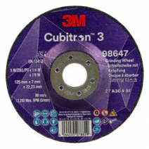 3M™ Cubitron™ 3 Depressed Center Grinding Wheel, 98647, 36+, T27, 125 mm x 7 mm x 22.23